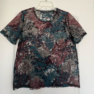 Zara Black Embroidered Mesh Top size M